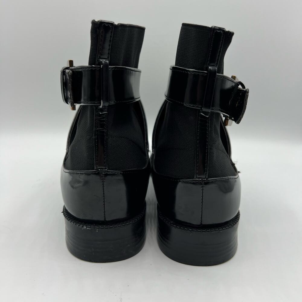 Zara Trafaluc Black Criss Cross Strap Gold Buckle Moto Ankle Boots | Women's 6.5 - Picture 7 of 11